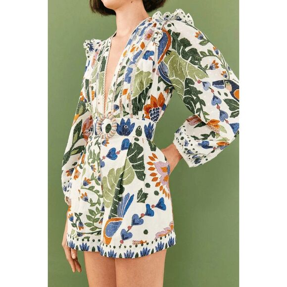 Farm Rio Summer Garden Romper Small S NO BELT - Picture 3 of 4